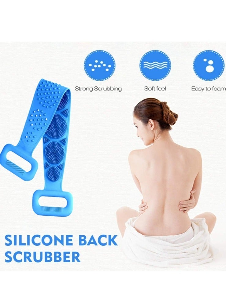 Back Scrubber for Shower,Silicone Back Scrubber for Shower, Silicone Exfoliating Bath Body Brush with Handle for Mens and Womens 70CM(Blue) - Image 4