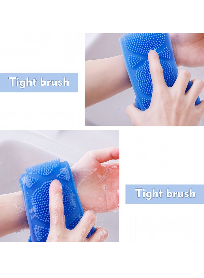 Back Scrubber for Shower,Silicone Back Scrubber for Shower, Silicone Exfoliating Bath Body Brush with Handle for Mens and Womens 70CM(Blue) - Image 5