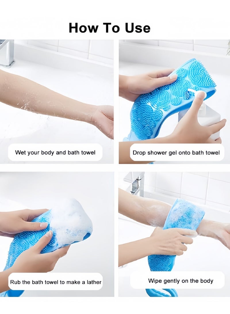 Back Scrubber for Shower,Silicone Back Scrubber for Shower, Silicone Exfoliating Bath Body Brush with Handle for Mens and Womens 70CM(Blue) - Image 3