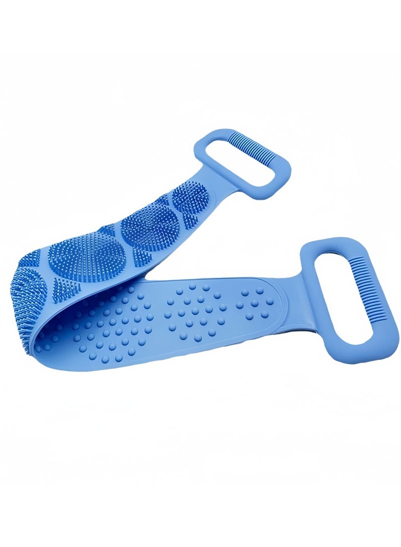 Back Scrubber for Shower,Silicone Back Scrubber for Shower, Silicone Exfoliating Bath Body Brush with Handle for Mens and Womens 70CM(Blue) - Image 2