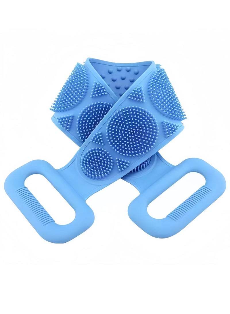 Back Scrubber for Shower,Silicone Back Scrubber for Shower, Silicone Exfoliating Bath Body Brush with Handle for Mens and Womens 70CM(Blue) - Image 1