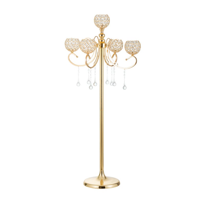 Gold Floor Candelabra for centerpieces 453in Tall 5Branch Candle Holder with Crystal Beaded Chandelier Holder Stand for Wedding Aisle Party Ceremony Christmas Decoration