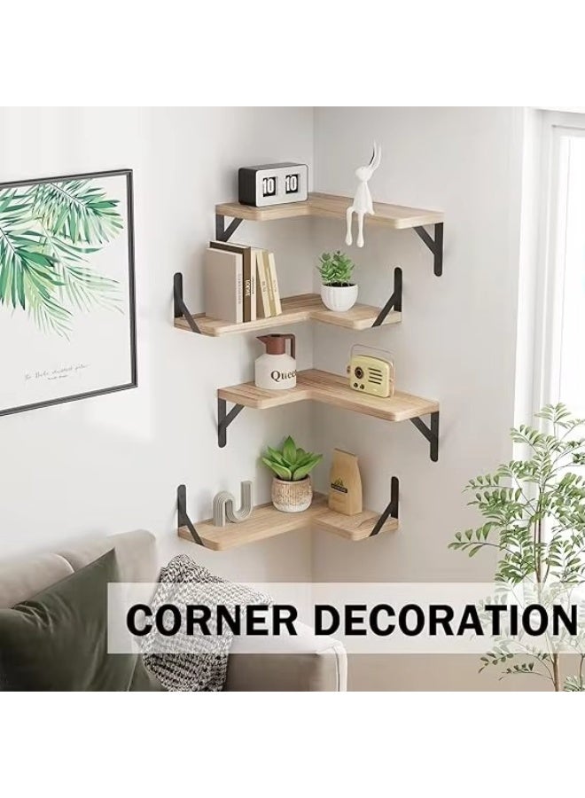 DUNISO 3 Pieces of Wall mounted floating shelves,wooden storage racks, corner hanging display racks，with metal brackets, suitable for bedrooms, living rooms, bathrooms, kitchens, and offices  - Image 3