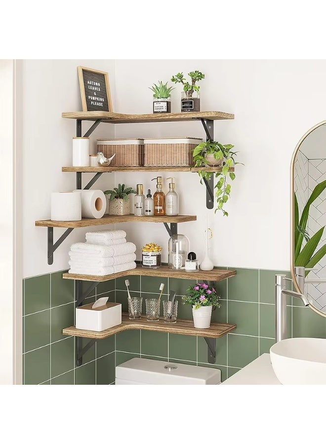 DUNISO 3 Pieces of Wall mounted floating shelves,wooden storage racks, corner hanging display racks，with metal brackets, suitable for bedrooms, living rooms, bathrooms, kitchens, and offices  - Image 4
