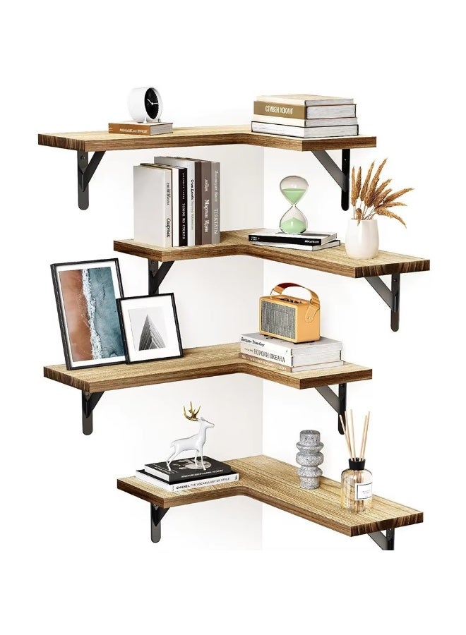 DUNISO 3 Pieces of Wall mounted floating shelves,wooden storage racks, corner hanging display racks，with metal brackets, suitable for bedrooms, living rooms, bathrooms, kitchens, and offices  - Image 1