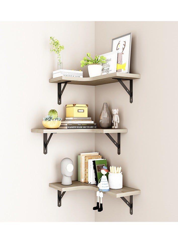 DUNISO 3 قطع من رفوف الحائط العائمة المثبتة، رفوف تخزين خشبية، رفوف عرض معلقة في الزاوية، مع حوامل معدنية، مناسبة لغرف النوم، وغرف المعيشة، والحمامات، والمطابخ، والمكاتب - Image 1