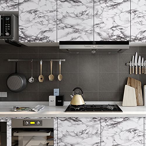 Caltero Marble Peel and Stick Wallpaper, Glossy Marble Contact Paper, 15.7" x 472", Black, White, Grey for Countertop, Kitchen Cabinets, Bathroom - Image 2
