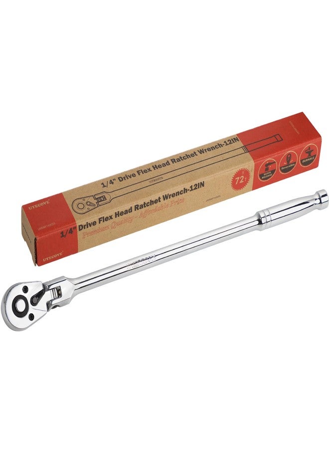 UYECOVE 1/4-Inch Drive Ratchet, Flex Head Ratchet 1/4 Ratchet Long Handle, 72 Tooth Quick Release Cr-Mo Head Socket Wrench -12"/305mm - Image 1