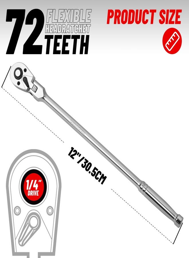 UYECOVE 1/4-Inch Drive Ratchet, Flex Head Ratchet 1/4 Ratchet Long Handle, 72 Tooth Quick Release Cr-Mo Head Socket Wrench -12"/305mm - Image 5