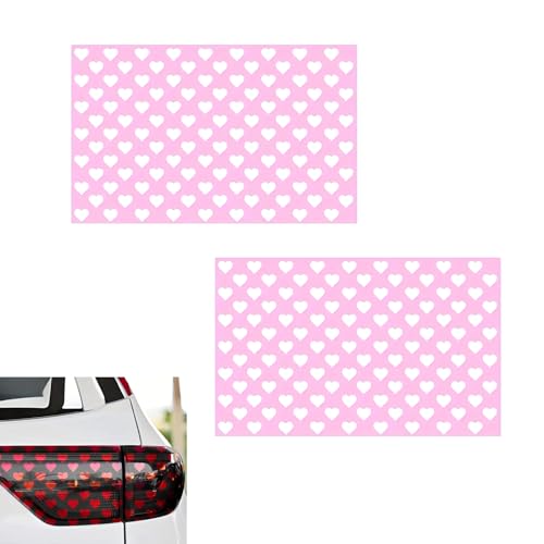 Qurbuns 2 PCS Car HeartShaped Car Taillight Stickers Creative Waterproof Rear Tail Light Tint Film SelfAdhesive DIY Stickers Funny Taillight Cover Trim Universal for Most Cars Pink - Image 1