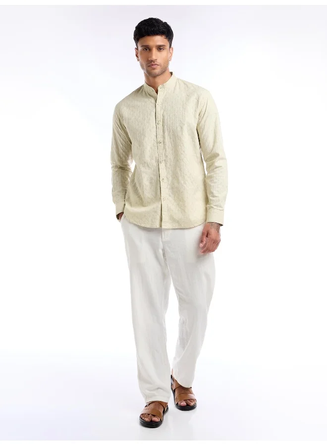 Beyoung Cream Mandarin Collar Shirt for Men