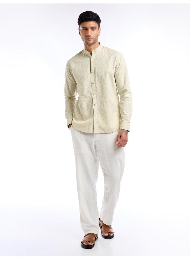 Beyoung Cream Mandarin Collar Shirt for Men  - Image 5