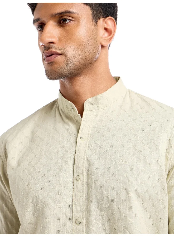 Beyoung Cream Mandarin Collar Shirt for Men