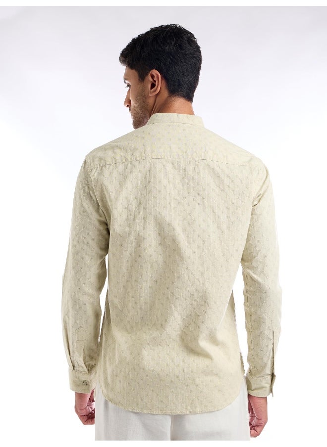 Beyoung Cream Mandarin Collar Shirt for Men  - Image 2