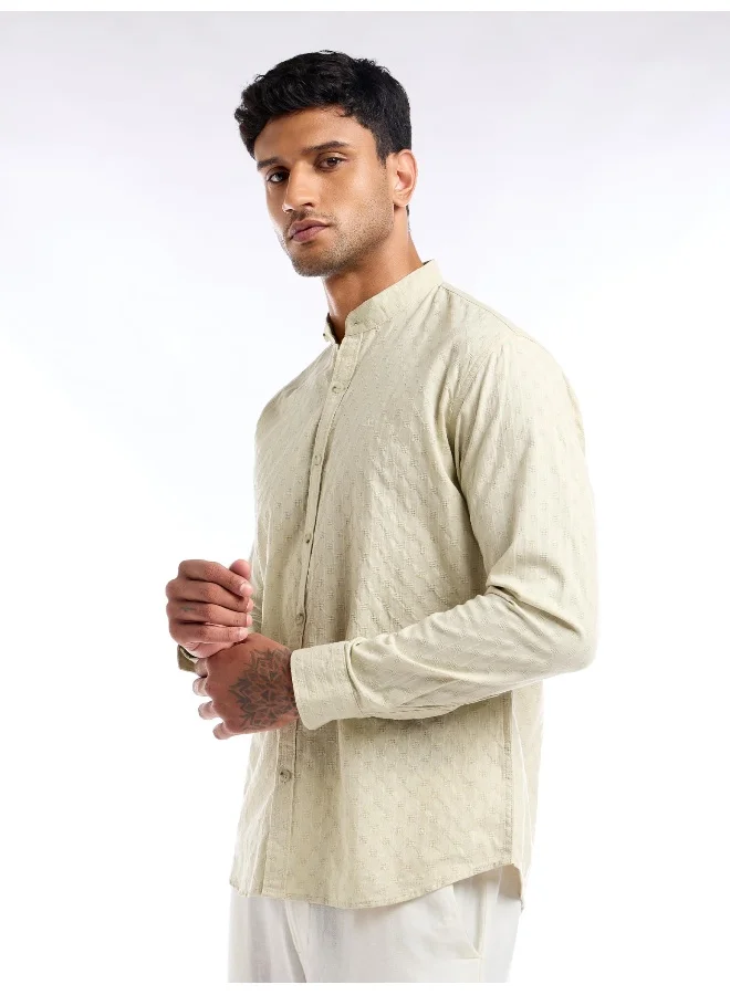 Beyoung Cream Mandarin Collar Shirt for Men