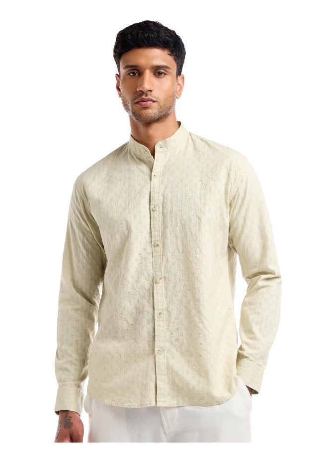 Beyoung Cream Mandarin Collar Shirt for Men  - Image 1