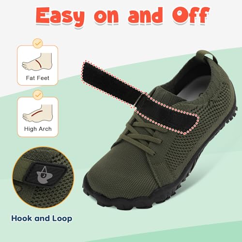 LeIsfIt Kids Barefoot Shoes Boys Girls Wide Sneakers Kids Anti-Slip Hiking Shoes Lightweight Sneakers for Toddler Little Big Kid ArmyGreen 8 Toddler - Image 4