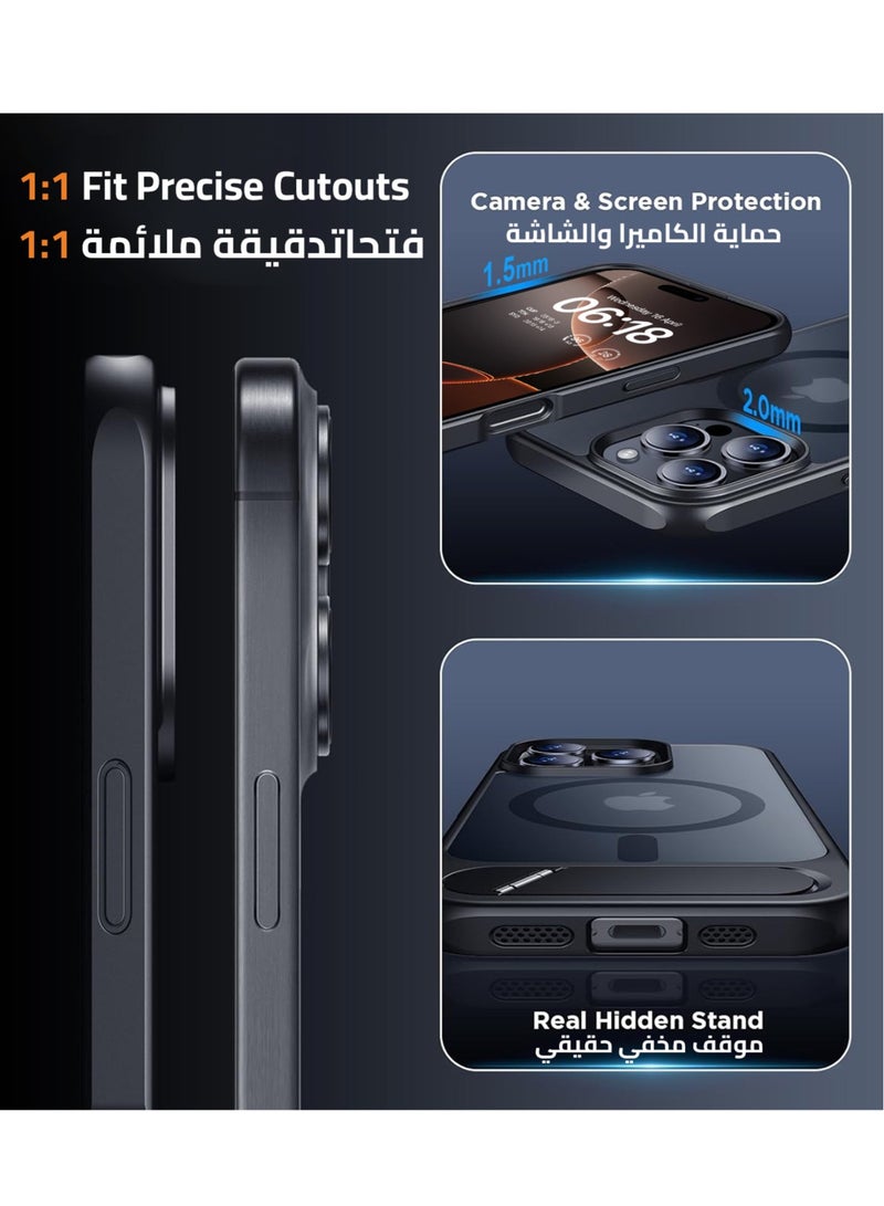 Eligo iPhone 16 Pro Max MagSafe Case Black with Magnetic Invisible Stand Shockproof Protective Matte Kickstand Cover for Apple 16 Pro Max 6.9 Inch Everyday Use - Image 5