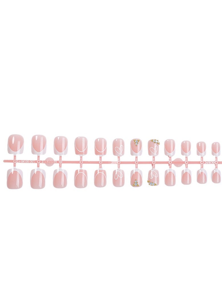 JOSQUEWNN - Press On Nails 24pcs, Valentine's Day New Arrival Medium-Length Duckbill-Shaped, Elegantly Designed with White French Heart Patterns, Nude Nail Tips, Perfectly Showcasing a Romantic Vibe.Suitable for Various Occasions, Fake Acrylic Nails With Glue Kit. - Image 1