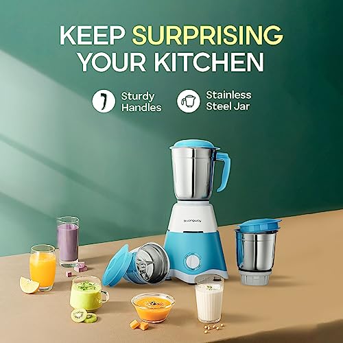 Longway Super Dlx Mixer Grinder | Up to 700 Watt Powerful Motor | 3 Jars for Grinding, Mixing, Juicing | 2 Year Warranty (Blue & White, 3 Jars) - Image 5