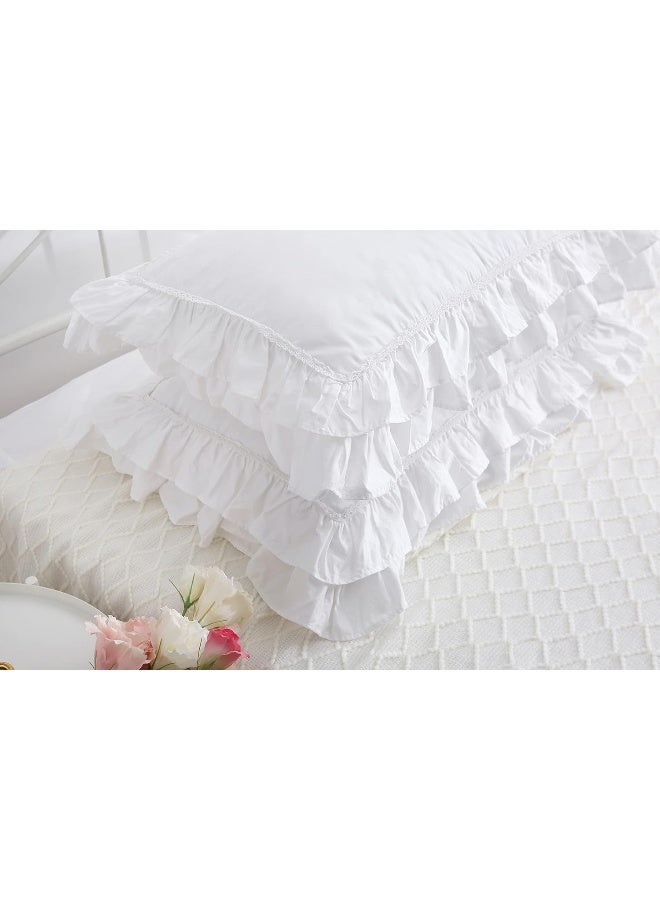 Meaning4 2-Pack Bright White Pillow Shams Pillowcases with Lace and Ruffles Cotton Queen Size 20"X30" Shabby Chic - Image 5