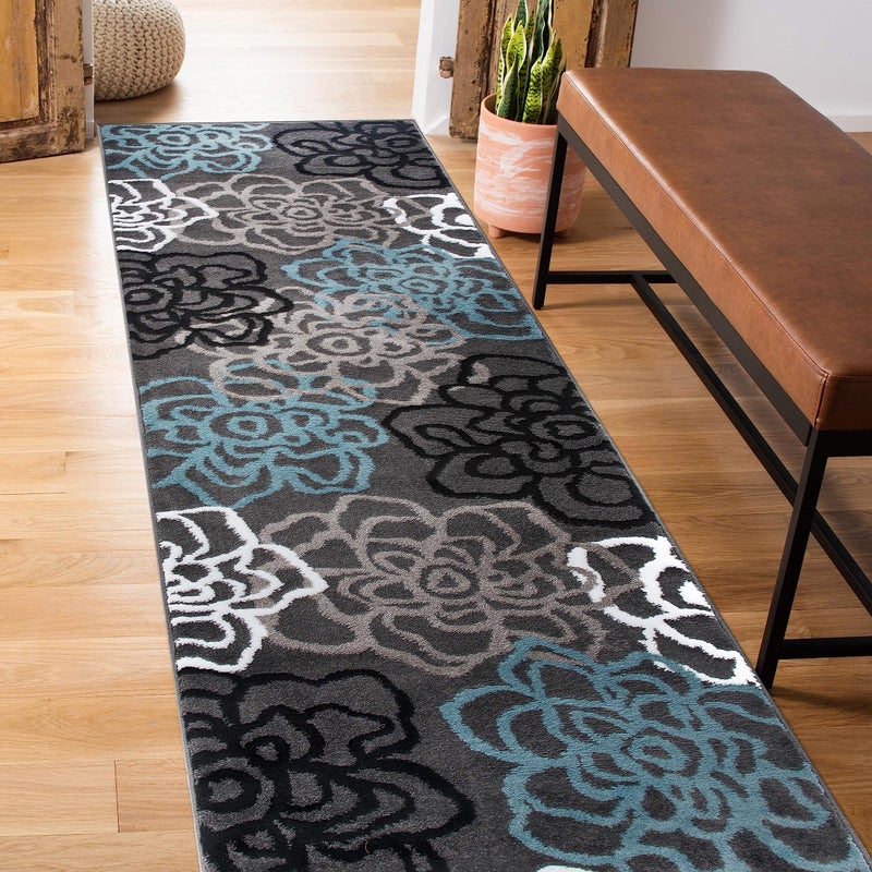 Rugshop Rugshop Contemporary Modern Floral Flowers Easy Maintenance for Home OfficeLiving RoomBedroomKitchen Soft Runner Rug 2 x 10 Gray