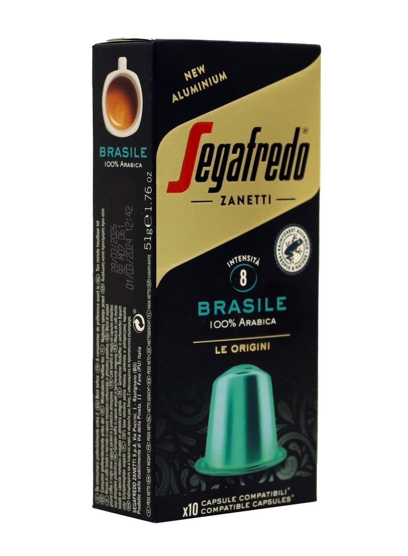 Segafredo Brasile Aluminium Nespresso Compatible Coffee Capsules 10 Capsules (51g) - Image 2