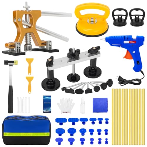 Sigoobal Dent Puller Kit, 55pcs Paintless Dent Removal Kit with Golden Lifter, Bridge Puller, Suction Cup and Glue Gun for Car Dent Remove, Dent Puller Tools for Car Refrigerator Door Ding Repair - Image 1
