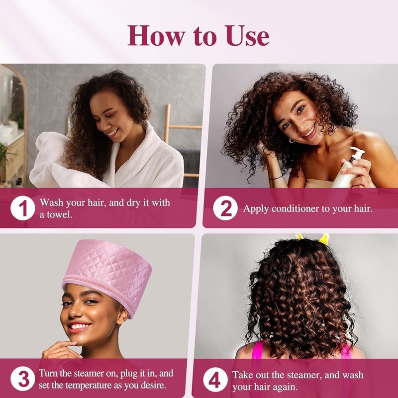 TEGRILO Women's Hair Care Thermal Head Spa Cap, Electric Hair Shower Cap, Heated Cap for Home Hair Care (Pink) - Image 5