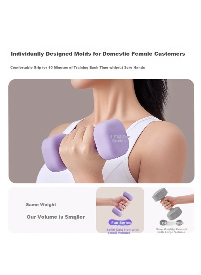 Lexi Small Dumbbell Plastic-coated Women's Home Arm Exercise Set, Yaling Iron Back Home Fitness Kit, Rose Purple 2kg*2 Pieces - Image 2