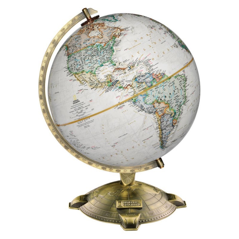 Replogle Allanson Antique Ocean National Geographic Cartography UptoDate and Detailed Desktop Globe Raised Relief Antique Plated DieCast base 1230cm diameter