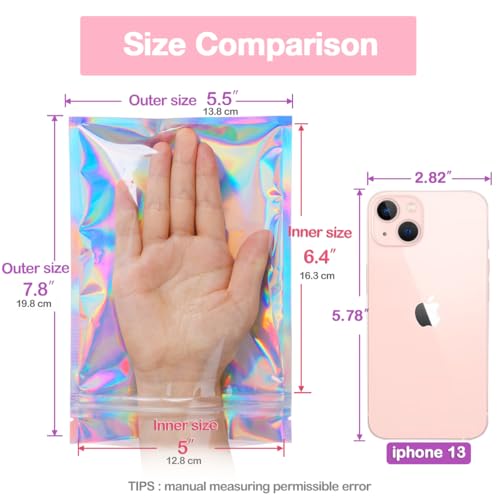 Trunple Smell Proof Bags & Resealable Foil Pouch Mylar Sample Bag Great for Party Favor Food Storage (Holographic Color) (50Pcs-5.5x8 Inch) - Image 3