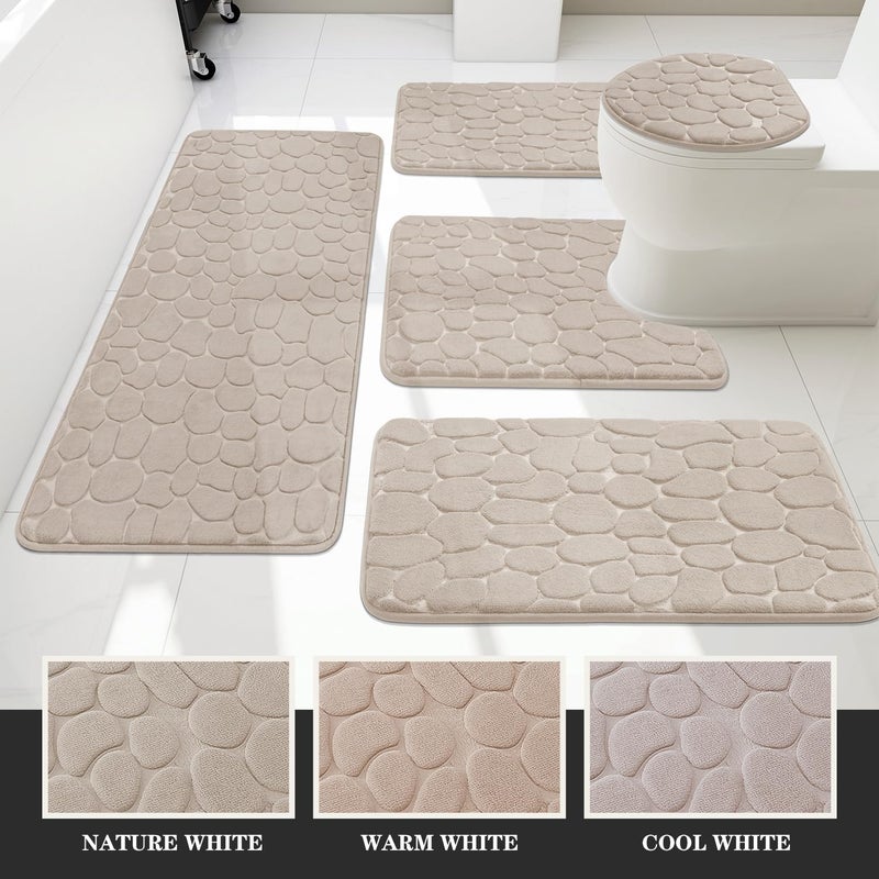 YIHOUSE Bathroom Rugs Sets 5 Piece  Cobblestone Memory Foam Bathroom Mats Set Extra Thick  Non Slip Bath Mats for Bathroom  Water Absorbent  Washable Khaki Bath Rugs for Tub  Toilet and Floor - Image 4
