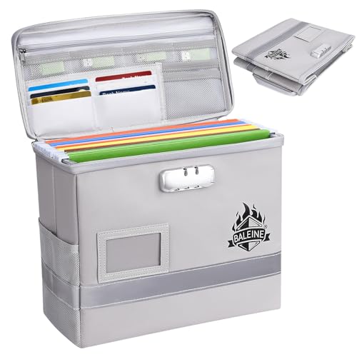 BALEINE Fireproof Document Box with Lock Portable Fireproof Document Bag Waterproof Fire Proof File Boxes for Documents File Organizer Box for Important Paperwork Silver 125x105x6 - Image 1