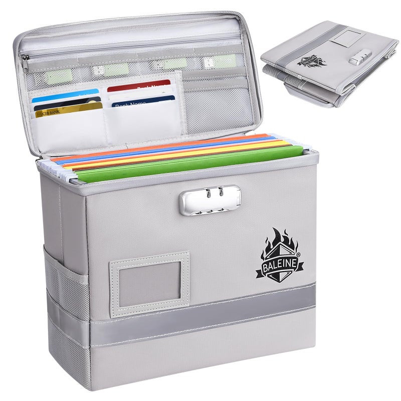 BALEINE Fireproof Document Box with Lock Portable Fireproof Document Bag Waterproof Fire Proof File Boxes for Documents File Organizer Box for Important Paperwork Silver 125x105x6 - Image 2