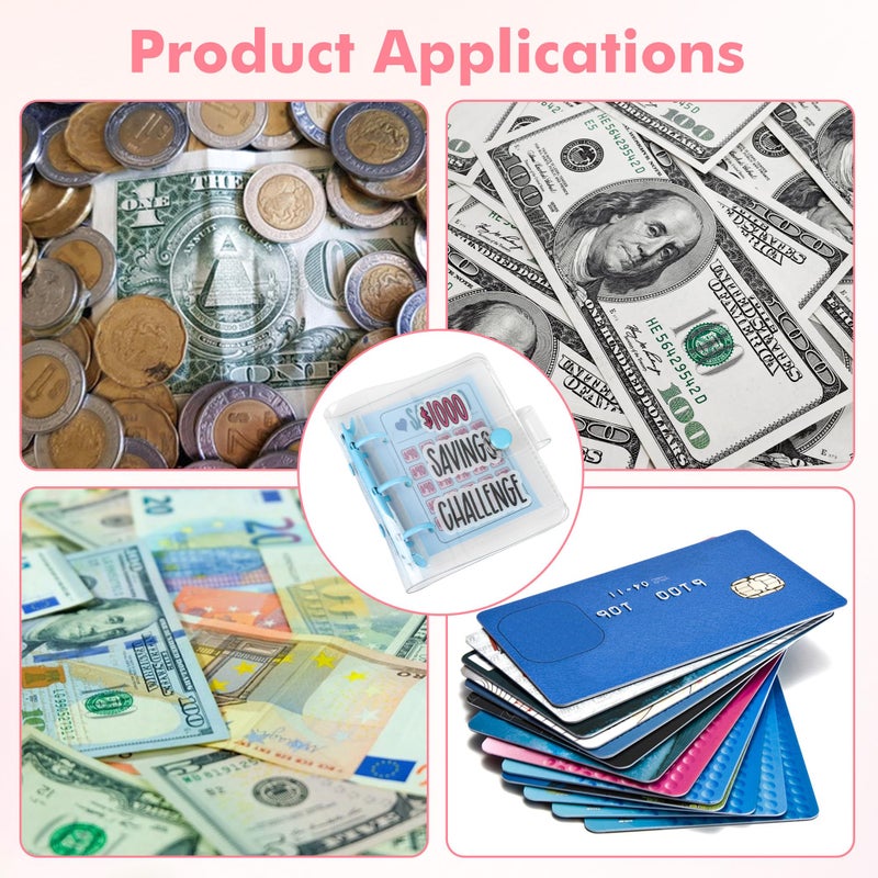 Mozano Mini Money Saving Binder with 25 Envelopes, $1000 Savings Challenge Book, Portable Budget Tool (Blue) - Image 3