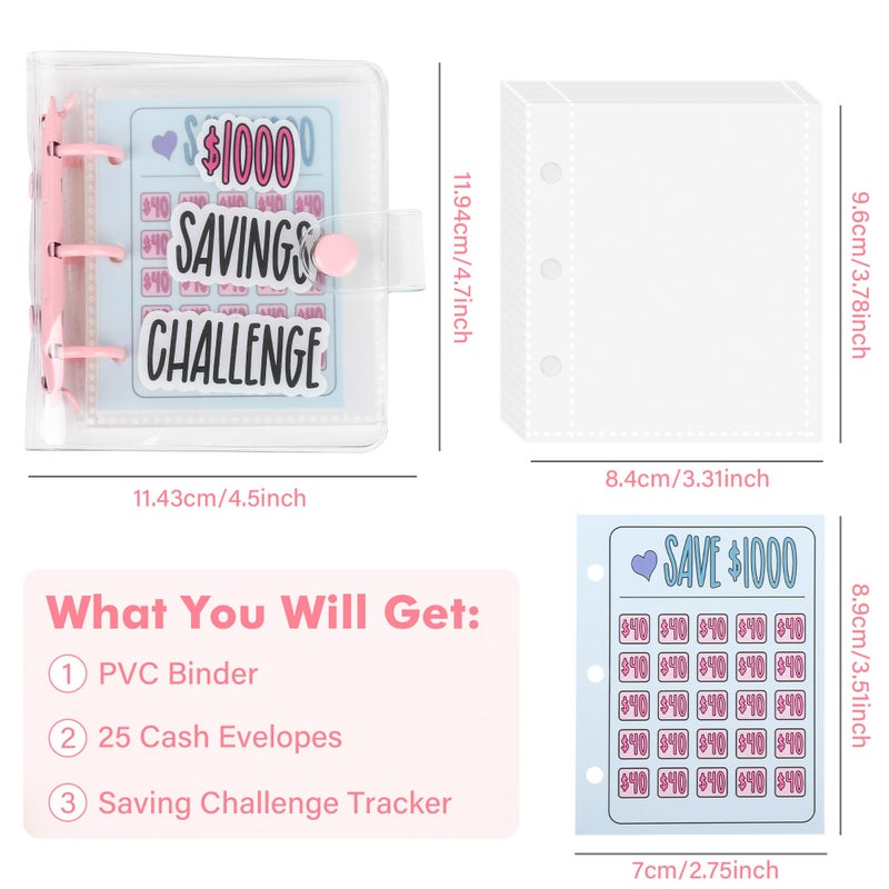 Mozano Mini Money Saving Binder with 25 Envelopes, $1000 Savings Challenge Book, Portable Budget Tool (Blue) - Image 2