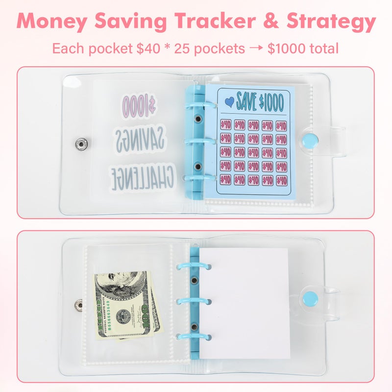 Mozano Mini Money Saving Binder with 25 Envelopes, $1000 Savings Challenge Book, Portable Budget Tool (Blue) - Image 5