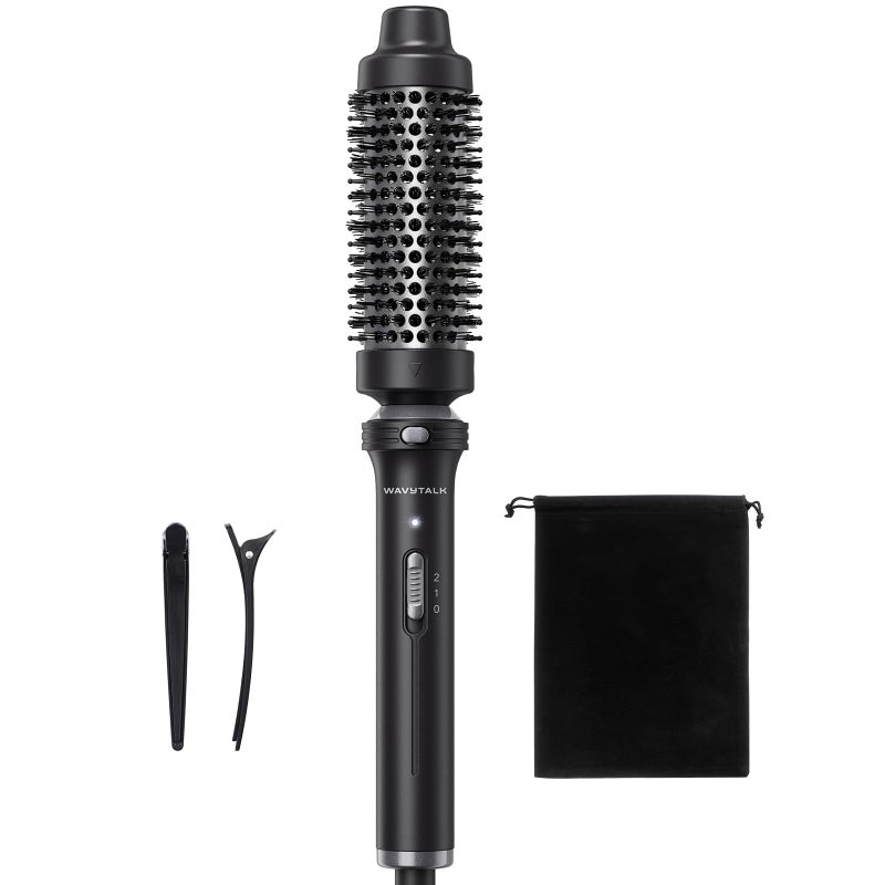 Wavytalk Thermal Brush, 1 1/2 inch Heated Round Brush with Detachable Head, Velvet Pouch and Dual Voltage for Travel, Easy to Create Blowout Look, Classic Black - Image 1