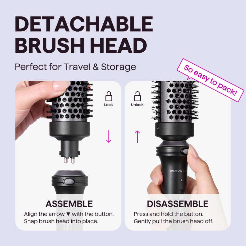 Wavytalk Thermal Brush, 1 1/2 inch Heated Round Brush with Detachable Head, Velvet Pouch and Dual Voltage for Travel, Easy to Create Blowout Look, Classic Black - Image 5