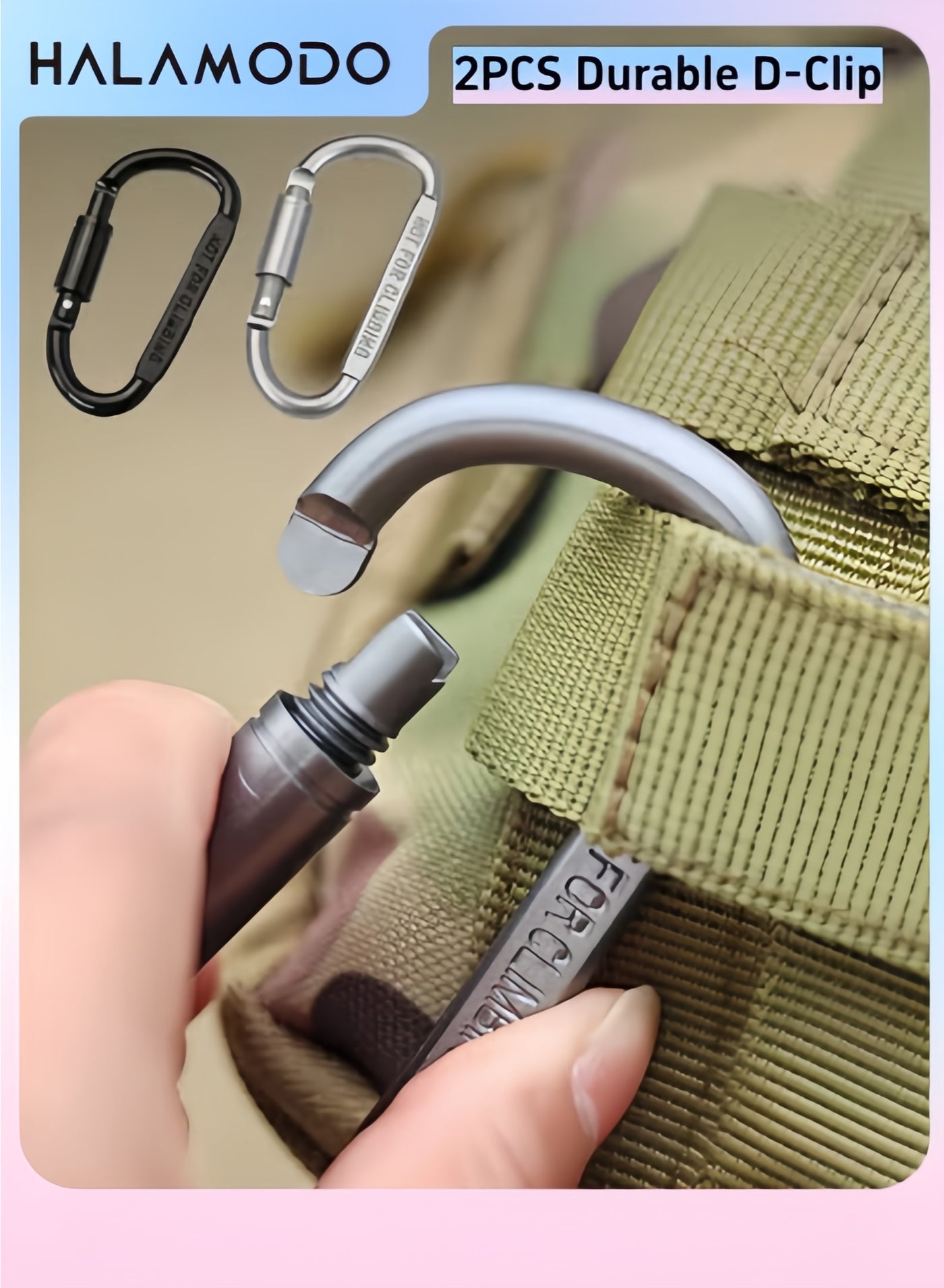 2PCS D-Clip Durable Locking Carabiner Keychain Clip Auto Locking Keychain Clips for Securing Pets, Outdoor, Camping, Hiking, Hammock, Dog Leash Harness