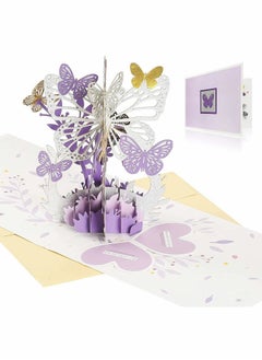 Y&D Pop Up Card, Purple Butterfly Birthday Card Flower Basket 3D Greeting Cards  - Image 1