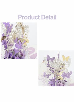 Y&D Pop Up Card, Purple Butterfly Birthday Card Flower Basket 3D Greeting Cards  - Image 2