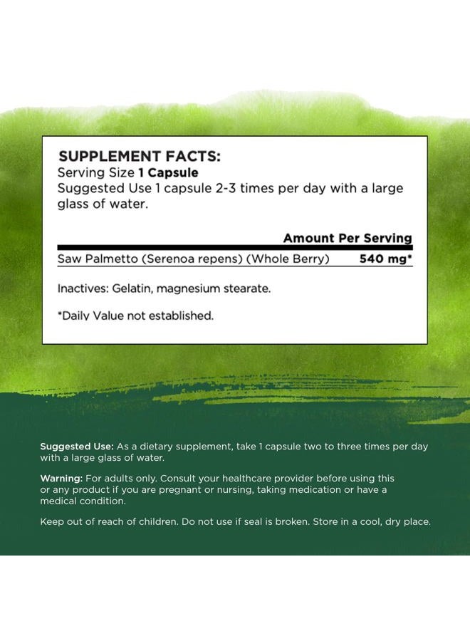SWANSON مكمل الأعشاب ساو بالميتو لصحة البروستاتا للرجال مكمل الشعر صحة المسالك البولية 540 ملغ 250 كبسولة - Image 5