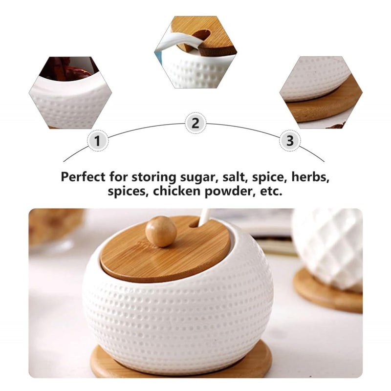 OLWICK Ceramic Condiment PotsSet of 3 Condiment Jar Spice Container with Bamboo Lids and Spoon Seasoning Pots for KitchenCoffee BarCondiment Spice Jar For Kitchen - Image 4