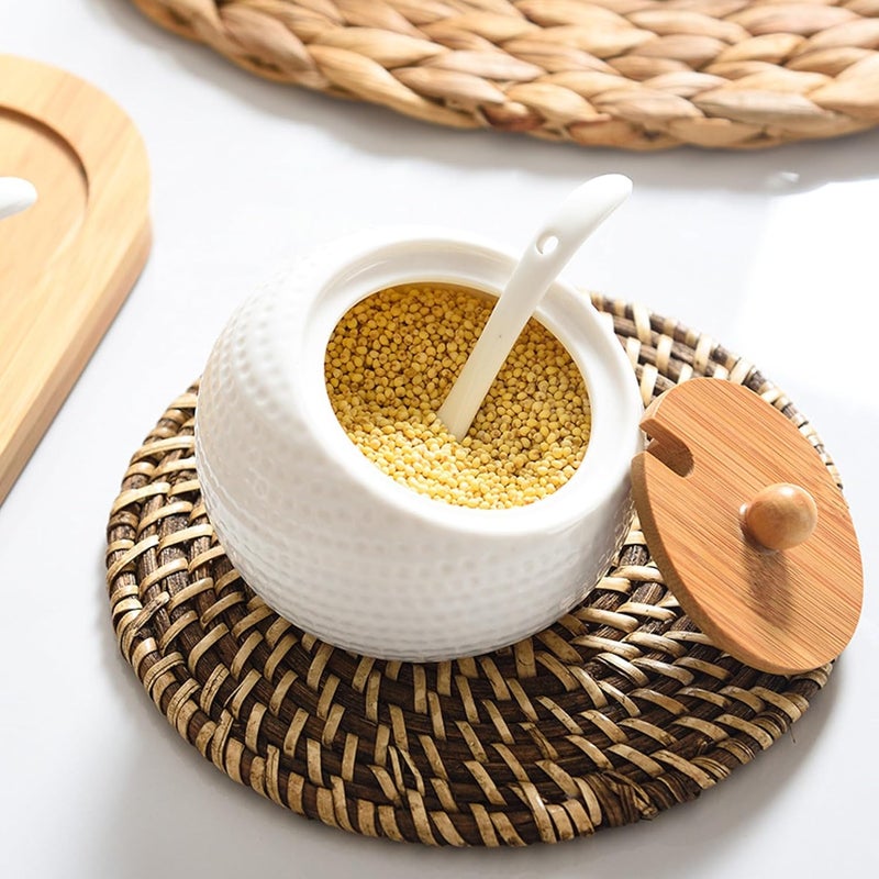 OLWICK Ceramic Condiment PotsSet of 3 Condiment Jar Spice Container with Bamboo Lids and Spoon Seasoning Pots for KitchenCoffee BarCondiment Spice Jar For Kitchen - Image 5