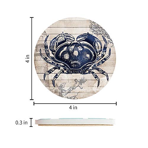 Pinetree Art Absorbent Coasters Natural Ceramic Thirsty Stone Navy Blue Octopus Seahorse Crab Turtle Ocean Theme Coaster Set for Drinks Cork Backing (sea Animals)… - Image 2