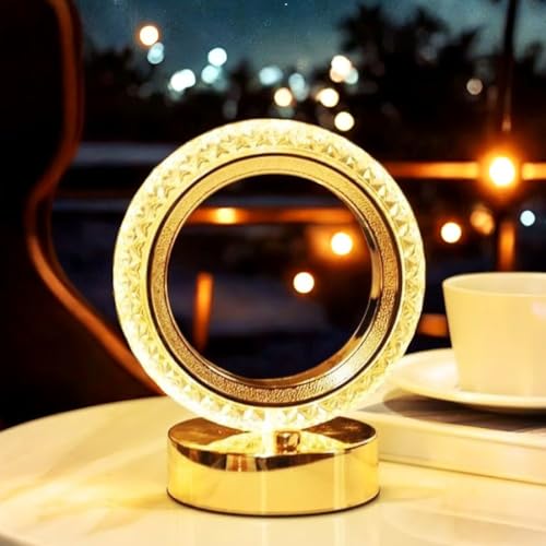 CRAE Crystal Table Lamp Round Cordless Luxury Lamp | Diamond Nightstand | Starry Night | Table LightBedroom, Living Room, Party Decor (Round) - Image 1