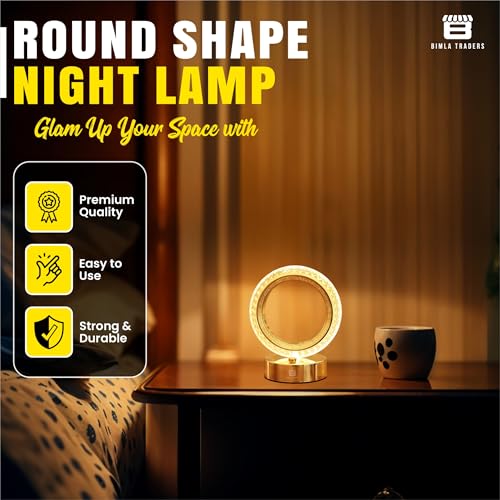 CRAE Crystal Table Lamp Round Cordless Luxury Lamp | Diamond Nightstand | Starry Night | Table LightBedroom, Living Room, Party Decor (Round) - Image 2