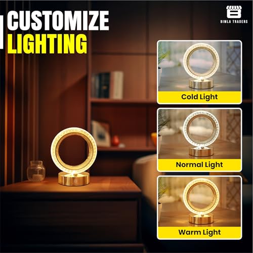 CRAE Crystal Table Lamp Round Cordless Luxury Lamp | Diamond Nightstand | Starry Night | Table LightBedroom, Living Room, Party Decor (Round) - Image 5
